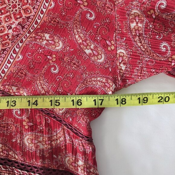 FREE PEOPLE Luna Scarf Print V-neck Tunic Boho Top Mini Dress Flowy Red Size S - Picture 11 of 13